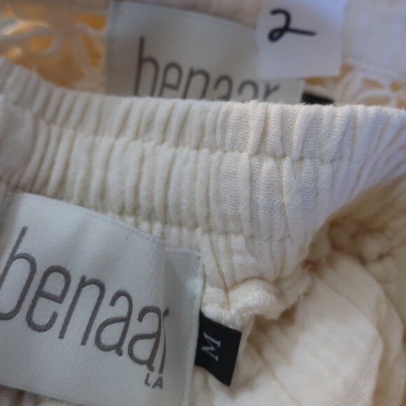 Women Benaar LA Jeiley Cream 2Pc Set Crochet Gauzy Contrast Collared Top Short M - Picture 13 of 13